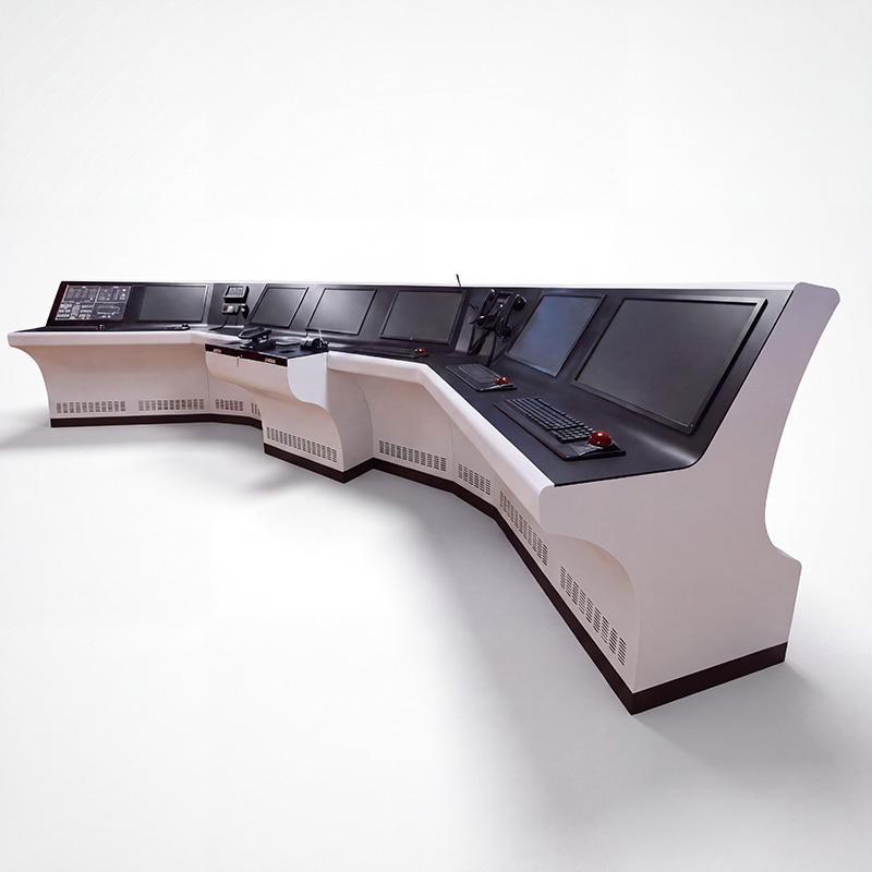船舶模擬器駕控臺(tái)-流線型弧形拼接·多屏軌跡球操作區(qū)·實(shí)體舵輪基座